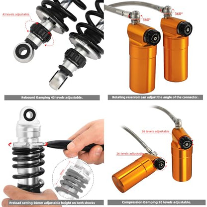 TCT-MOTORPARTS Remote Reservoir Suspension Shocks Fit For Harley Touring - color: Remote Reservoir Suspension Set #1