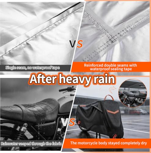 Motorcycle Cover Waterproof Outdoor, 420D Heavy‑Duty Thick Powersports Vehicle Covers with Breathable Vent Windows, Fits Up to 104 Inch, Lock-Holes, Storage Bag & Night Reflective Design - size: 2XL