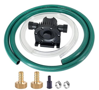 Self-Priming Mini Hand Drill Water Transfer Pump Kit with Suction and Discharge Hose for Water, Oil, and Fluid Transfer