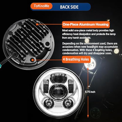 5-3/4 5.75 inch LED Headlight Halo DRL Compatible with Harley Davidson Dyna Sportster Iron 883 1200 Low Rider XLH883 Super Glide Softail Custom XLH1200 Forty-Eight SuperLow(Chrome) - color: Chrome Halo