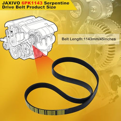 6PK1143 Serpentine Belt V-Ribbed Drive Belt for 07-18 Edge 3.5L,08-12 Escape 3.0L,11-19 Explorer V6,09-19 Flex/Taurus,09-16 MKS,07-18 MKX,07-15 CX-9 3.7L,21-25 A4/A6/Q5 2.0L,Replace 1060450 - size: 6PK1143-1143mm