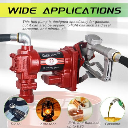 12V Fuel Transfer Pump with Manual Nozzle & Hose - color: Red