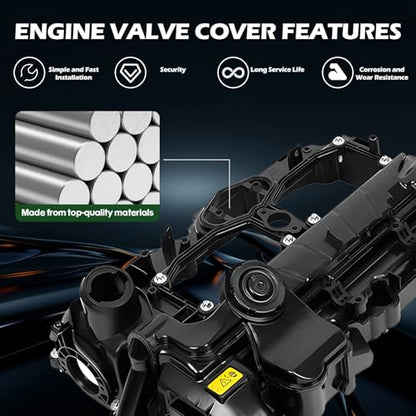 Valve Cover with Gasket & Hardware - Compatible with 2012-2018 BMW 228i/320i/328i/428i/528i/X1/X3/X4/X5/Z4 2.0L N20 Engine Replace 11-12-7-588-412 11127588412 - color: N20 Valve Cover