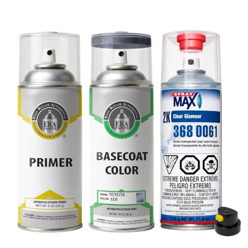 ERA Paints - 1E9 - Galactic Gray Mica for TOYOTA Exact OEM Color Match Automotive Touch Up Paint for Cars - Spray Paint with Premium Spray Nozzle - Premium Kit w/ 2K 3680061 Clearcoat - Made in USA - style: Spray - Premium Kit w/ 2K 3680061 Clearcoat