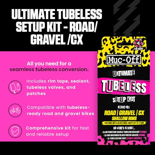 Muc-Off Ultimate Tubeless Setup Kit, Road/Gravel, 21mm Tape, 44mm Valve - style: Road/Gravel 44mm