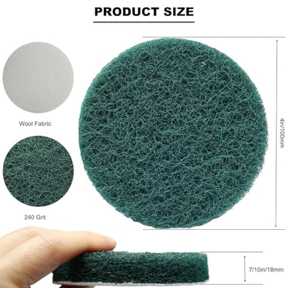 20 PCS 4 Inch 240 Grit Hoop and Loop Scrubber Scouring Pads Drill Scuffing Disc Flocking Scuff Pads, Conditioning Discs Polishing Pads for Furniture Automotive Cleaning, Rust Removal - style: 240 Grit-Green