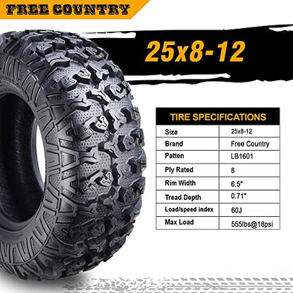 Free Country Premium ATV/UTV Tires 25x8-12 / 8PR with Side Scuff Guard, Pk2 - size: 25X8-12