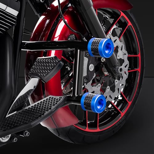 Advanblack Protek Two Step Highway Peg Crash Bar with CNC Slider Fit for 2014-2025 Harley Touring Road Glide Street Glide Electra Glide – Engine Guard Performance Upgrade (Blue CNC w/Carbon Inlay) - color: Blue CNC w/ Carbon Inlay