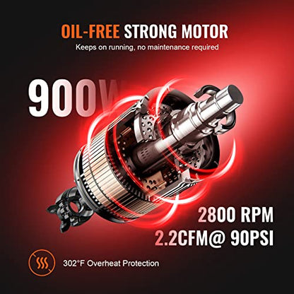 VEVOR 2.1 Gallon Air Compressor, 1.2HP 2.2 CFM@90PSI Air Compressors with Max. 116PSI Pressure, Oil Free Compressor Tank for Auto Repair, Tire Inflation, Spray Painting, Woodwork Nailing - size: 2.1 Gallon