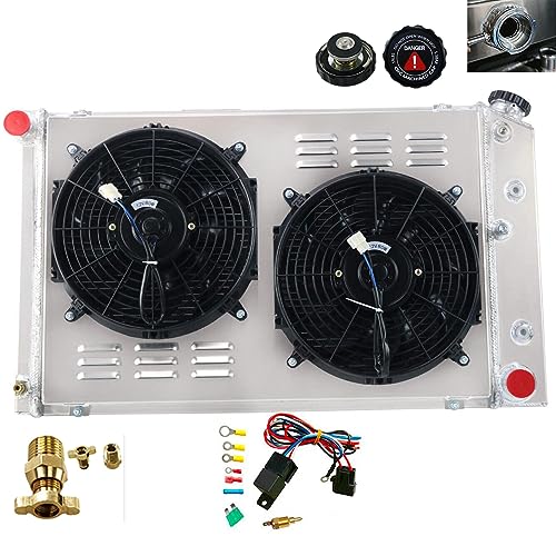 3 Row Aluminum Radiator Shroud Fan Relay for 1971-1990 Chevy Chevelle Impala Caprice Malibu C10 C20 C30 K10 K20 K30 Suburban Pickup GMC Jimmy Buick Lesabre
