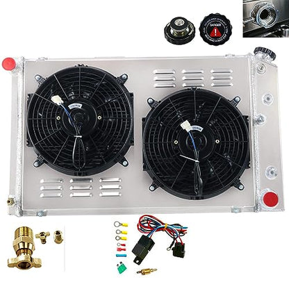3 Row Aluminum Radiator Shroud Fan Relay for 1971-1990 Chevy Chevelle Impala Caprice Malibu C10 C20 C30 K10 K20 K30 Suburban Pickup GMC Jimmy Buick Lesabre