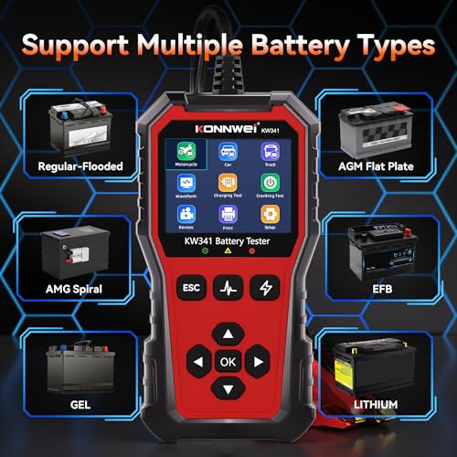 KONNWEI KW341 6V 12V 24V Automotive Battery Tester, Car Battery Load Tester - size: 7.68*3.74*2.17 inch