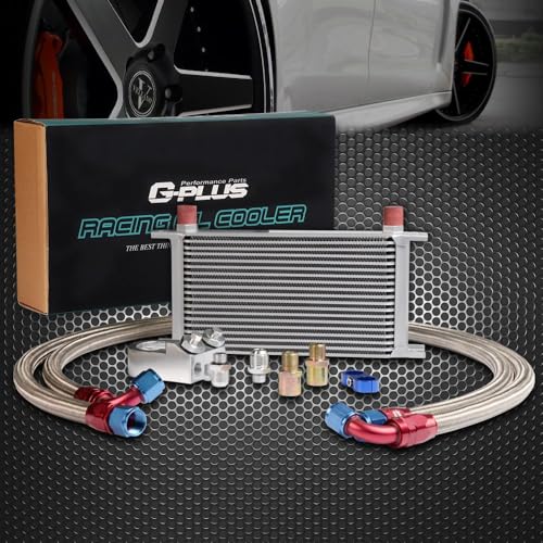 G-PLUS 19 Row AN10-10AN Aluminum Engine Transmisson Oil Cooler Kit - color: Silver-Elevation Style, size: 19 ROW