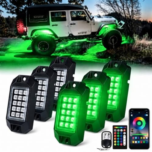 Xprite Bluetooth Rock Lights Multicolor Neon Accent Lights Underglow Kits - color: Standard Housing, size: 6 Pods