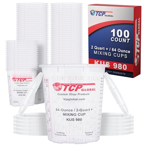 Custom Shop Paint Mixing Cups, 64-Ounce, Box of 100, Plastic Measuring Cups