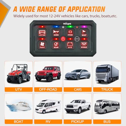 Nilight 8 Gang Switch Panel Red 12V 24V Circuit Control Relay System 4-Mode - color: Red, size: 8 Gang Switch 4 Modes
