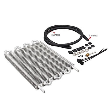 8 Row Aluminum Transmission Oil Cooler Universal 6 Pass Tube and Fin Transmission Cooler Kit