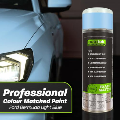 Autotek Professional Exact Match Car Spray Paint, Ford Bermuda Light Blue Aerosol Spray 300 ml - color: Ford Bermuda Light Blue, style: Ford
