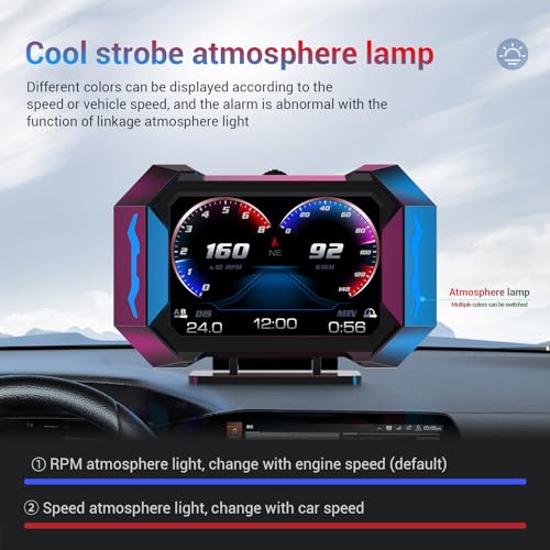 OBD2 Gauge Car HUD Head Up Display Multifunction Digital,Car Speedometer Tachometer Water Temperature Oil Temperature Volt Inclinometer Boost Gauge RPM Meter fit for Most Vehicles After 2008