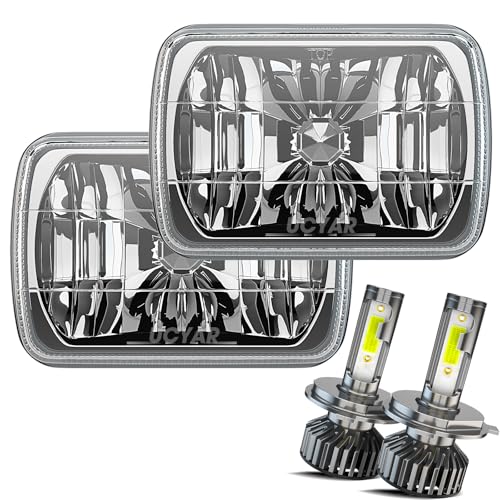 H6054 5x7 7x6 Led Headlights for Off-road, 6000K White High Brightness Headlamp, DOT Approved High Low Sealed Beam, 9003/H4 Light Bulbs with H6054 Glass LED Headlight Housing