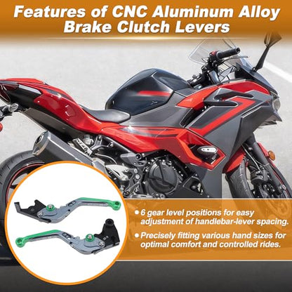 Extendable Motorcycle Brake Clutch Levers for Kawasaki NINJA500 Z500SE 2024 2025 1Pair Adjustable Handle Brake Levers Set for Kawasaki Ninja 500 Z 500 SE Green