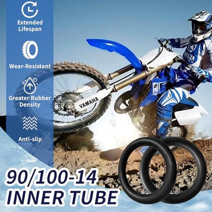 2 Pack 90/100-14" 3.00-14 inch Heavy Rear Inner Tube, 14 Inch Tire - size: 90/100-14 (2 Pack)