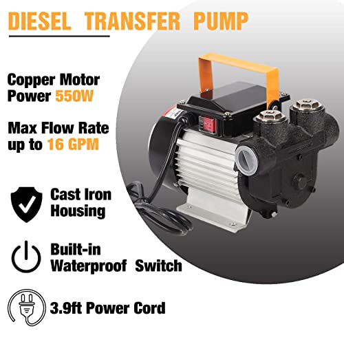 TOPWAY 110V AC 16GPM Electric Self-priming Oil Fuel Diesel Kerosene Biodiesel Transfer Pump Kit w/Discharge Hose & Nozzle - style: Pump Kit