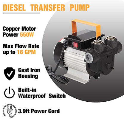 TOPWAY 110V AC 16GPM Electric Self-priming Oil Fuel Diesel Kerosene Biodiesel Transfer Pump Kit w/Discharge Hose & Nozzle - style: Pump Kit