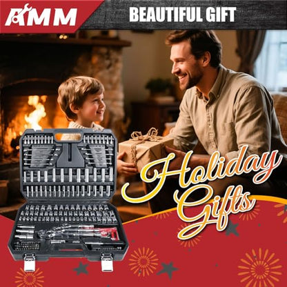 AMM Mechanics Tool Set, 1/4 in, 3/8 in and 1/2 in Drive socket set, 202 Piece