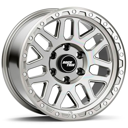 RockTrix RT110 17 inch Wheel for 2004-2026 Ford F150, 17x9 6x135 Rims -12mm Offset, 4.5in Backspacing, Machined Silver, 2200 lb Weight Rating, Also compatible with Bronco Raptor - color: Machined Silver, size: 17x9 -12mm offset