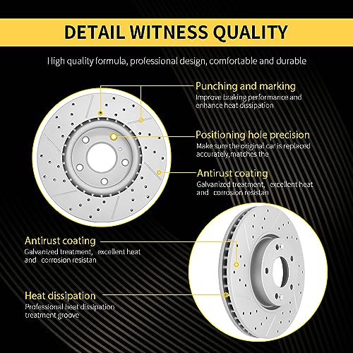 Front Drilled & Slotted Disc Brake Rotors and Ceramic Brake Pads kit for 2007-2017 GMC Acadia, 2009-2017 Chevrolet Traverse, Buick Enclave, Saturn Outlook