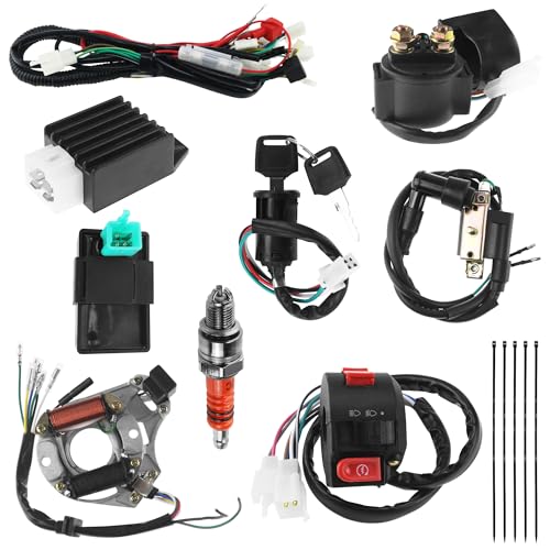 PRO BAT Mini ATV Complete Wiring Harness Kit 2-Coil Starter AC 5-Pin CDI - color: Orange Spark Plug