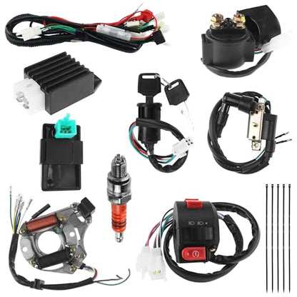 PRO BAT Mini ATV Complete Wiring Harness Kit 2-Coil Starter AC 5-Pin CDI - color: Orange Spark Plug
