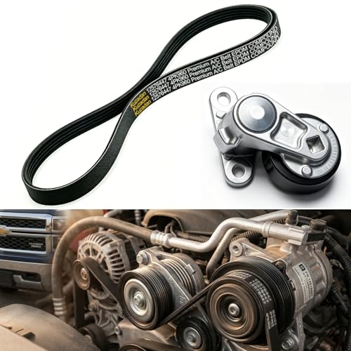 AC Belt 12576447 4PK960 EPDMand 38159 Serpentine belt kit for 2002-2006 Chevy Silverado 1500 2500 GMC Sierra Tahoe Yukon Escalade 4.8L 5.3L 6.0L V8, Air Compressor Serpentine Belt K040378 - size: 12576447+38159