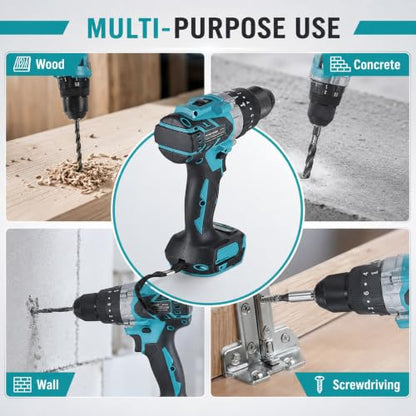 1300 In-lbBrushless Impact Drill for Makita 18V Battery, 1/2'' Metal Chuck Hammer Drill - color: Impact Drill With Handle
