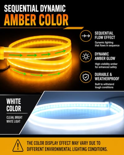Qasim 24 Inch Daytime Running Light Strip Sequential Flow Turn Signal - size: 60CM Flash White&Amber