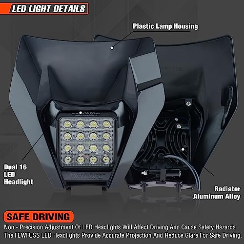 Dirt Bike Led Headlight Motorcycle 2020-2022 Enduro Headlight Kit for EXC EXCF SX SXF XC XCF XCW XCFW (Black-Dual 16) - color: Black Mask-Dual 16