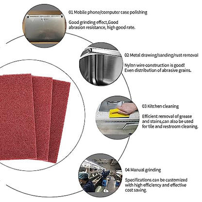 SooGree Red Scuff Pads - 6Pcs Scouring Pad - Very Fine Grade Hand Pads, Paint Primer Prep Adhesion Scratch, 7447 General Purpose Sanding Pad 200 x 125mm/8" x 5" - color: 6 Red