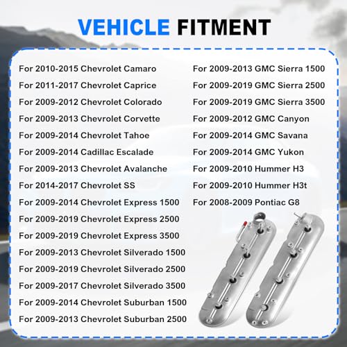 Valve Cover Set w/Gaskets & Bolts for 2009-2019 Chevy Silverado/Express/Tahoe, GMC Sierra/Yukon, Cadillac 4.8L 5.3L 6.0L 6.2L V8 Engines 12642655 12637684 (Passenger & Driver Side)