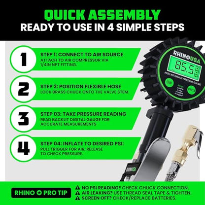 Rhino USA Digital Tire Pressure Gauge with Inflator (0-200 PSI) - 2in Dial - style: 200psi Digital