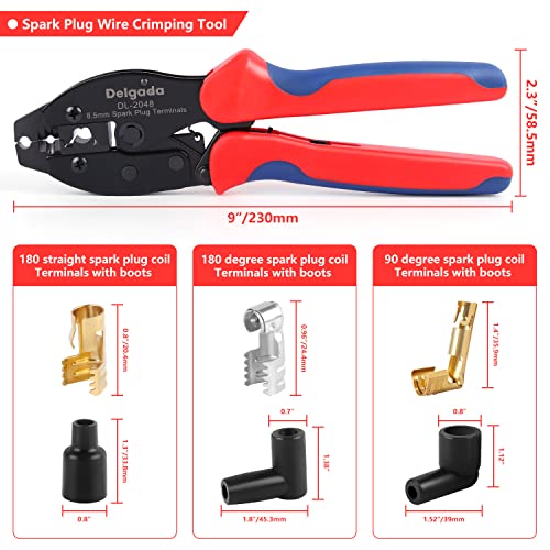 Delgada 36Pcs Spark Plug Wire Crimping Tool Spark Plug Wire Crimper Kit with 36PCS Boot Terminals Crimp and Stripping Tool Set for 180° 90° Straight Ignition Wire Coil Terminals