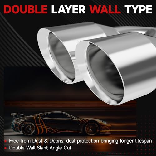 LCGP Dual Exhaust Tip 2.5 inch Inlet 3.5 inch Outlet Universal Car Stainless Steel Angle Cut 2-Packs Tailpipe(left and right) - size: 2.5x3.5x9.25 inch, style: Polished