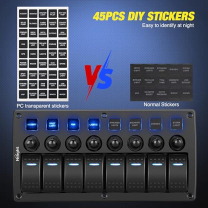 Nilight 8 Gang Rocker Switch Panel w/Circuit Breaker Pre-Wired - color: Blue, size: 8 Gang (No USB)
