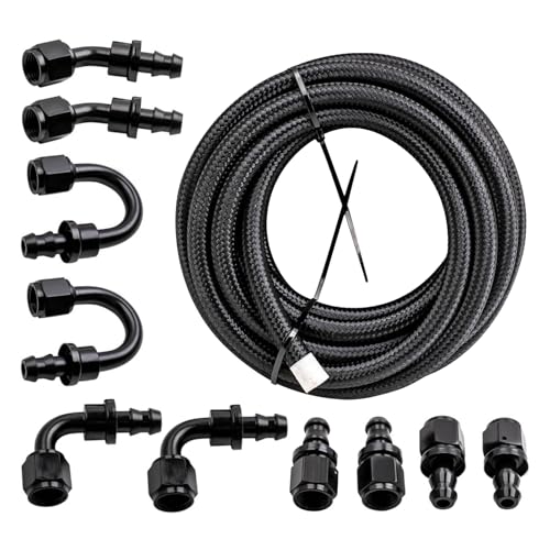 maXpeedingrods 20FT 6AN Fuel Line Kit, 10Pcs AN6 Hose Fitting Adapter - size: 6AN 20FT BK VL -11