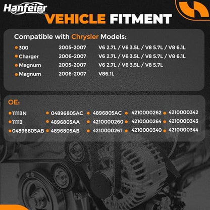 11113N Alternator for Chrysler Dodge 300 Charger Magnum 2005–2007 - size: 11113