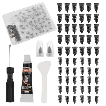 60PCS 2-Size Tire Plug Kit with Tire Sealant Glue & Screwdriver - color: 2 Size/60PCS+Glue