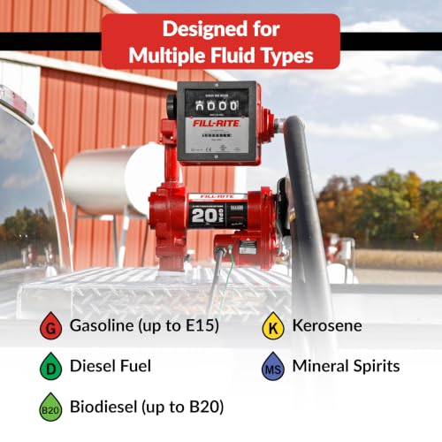 Fill-Rite FR4211HL 12V 20 GPM Fuel Transfer Pump with Standard Mechanical Meter Package, Liters | Gasoline, Diesel, Kerosene, Ethanol & Methanol Blends & Biodiesel - style: Meter (Liters) Package