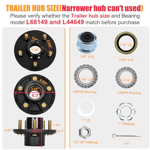 2 Sets 3500Lbs Axle Trailer Hub Kit 5 Bolt 4.5",5 Lug Trailer Hub Fit 1-1/16" to 1-3/8" Trailer Tapered Spindle,Boat Trailer Hubs 5 Lug,Trailer Wheel Hub Kit(Not fit Straight Spindle) - style: 5 on 4.5" Trailer Hub Kit for 3,500 lb Axle
