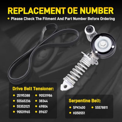 Belt Tensioner Assembly With Pulley & Serpentine Belt #55565236