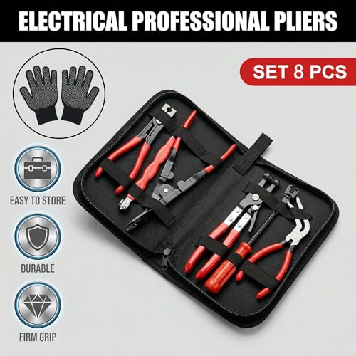 8 Pcs Automotive Electrical Disconnect Pliers Kit with Gloves